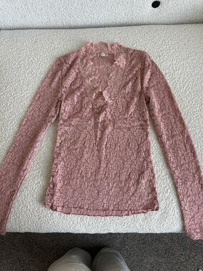 Free People Dusty Rose Lace Long Sleeve Top